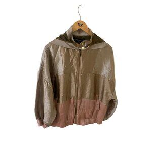 Zara Basic Women's Metaic Color Block Light Weight Full Zip Hooded Jacket - Medi